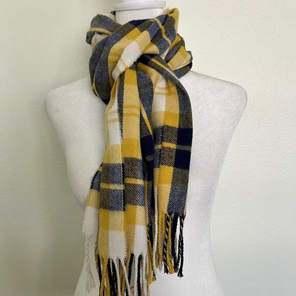 Lands End Scarf Yellow Blue Plaid Preppy Academia - Picture 1 of 6